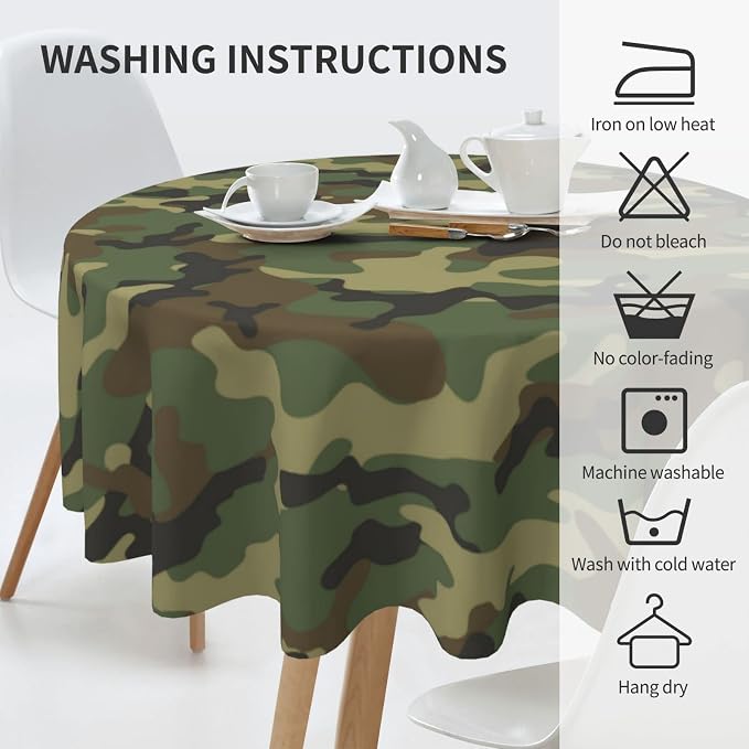 Sweetshow Military Camouflage Tablecloth Round 70 Inches Green Camo Army Round Tablecloth Polyester Washable Wrinkle Resistant Table Cloth Table Cover for Kitchen Dining Room Picnic Patio Party