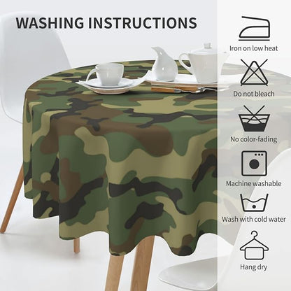 Sweetshow Military Camouflage Tablecloth Round 70 Inches Green Camo Army Round Tablecloth Polyester Washable Wrinkle Resistant Table Cloth Table Cover for Kitchen Dining Room Picnic Patio Party