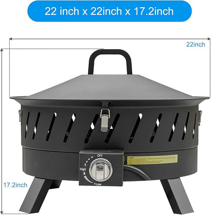 EcoNook 22 inch Portable Propane Fire Pits, Gas Fire Pit Bowl for Outside with Lid & Handle, Smokeless Gas Firebowl,Propane Firepit for Camping, Patio, Yard, Garden