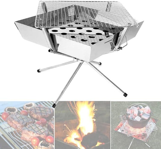 Outdoor Multi-Function Barbecue Grill, Stainless Steel Charcoal Portable Camping Charcoal Barbecue Grill Compact Barbecue Travel, Picnic Suitable for 2-4 People (36 * 32Cm)