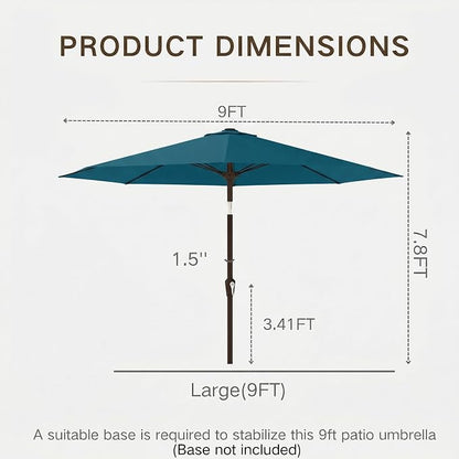 Kingdura 9FT Outdoor Patio Umbrella, Round Market Table Umbrella with Push‑Button Tilt and Crank Lift, 8 Sturdy Metal Ribs, UV50+ Protection Canopy for Backyard, Lawn, Deck, Poolside, Garden (Lake blue)