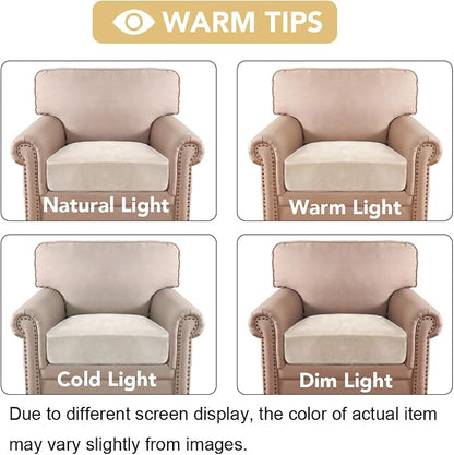 H.VERSAILTEX Velvet Stretch Couch Cushion Cover Plush Cushion Slipcover for Chair Cushion Furniture Protector Seat Cushion Sofa Cover (1 Piece Armchair Cushion Covers, Ivory)