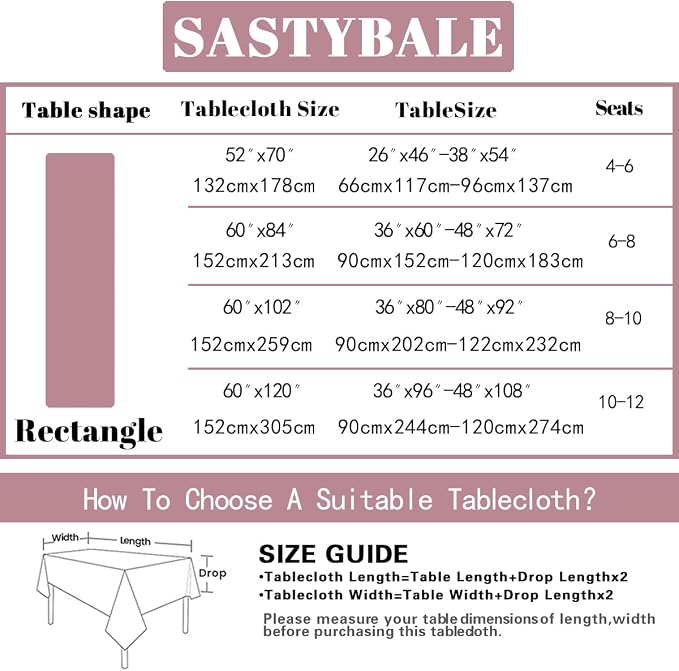 SASTYBALE Summer Floral Tablecloth 60x120 Inch | Water Resistant, Anti-Wrinkle, Soft, Rectangular, For Outdoor Patio Garden Party Picnic BBQ