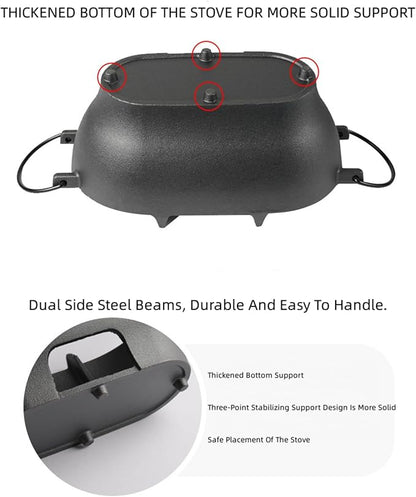 Mini Grill - 12 Inch Portable Cast Iron Outdoor Tabletop Grill - Handled Mini Japanese BBQ Charcoal Stove - Small Durable Camping Cast Iron Grill with Grate Hook