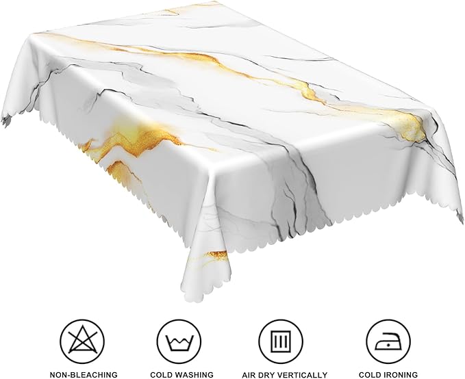 54x86inches White Gold Marble Tablecloth Rectangle Marble Texture Table Cloth Waterproof and Stain Resistant Fabric Table Cover for Kitchen Dinning Home Decor Indoor Outdoor Party Supplies