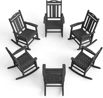 Ciokea Oversized Outdoor Rocking Chairs Set of 6, 380lbs Heavy-Duty Large Patio Rocker, High Back Cozy Porch Chairs, Weather Resistant Patio Rocking Chairs for Outside, Fire Pit, Deck, Dark Grey