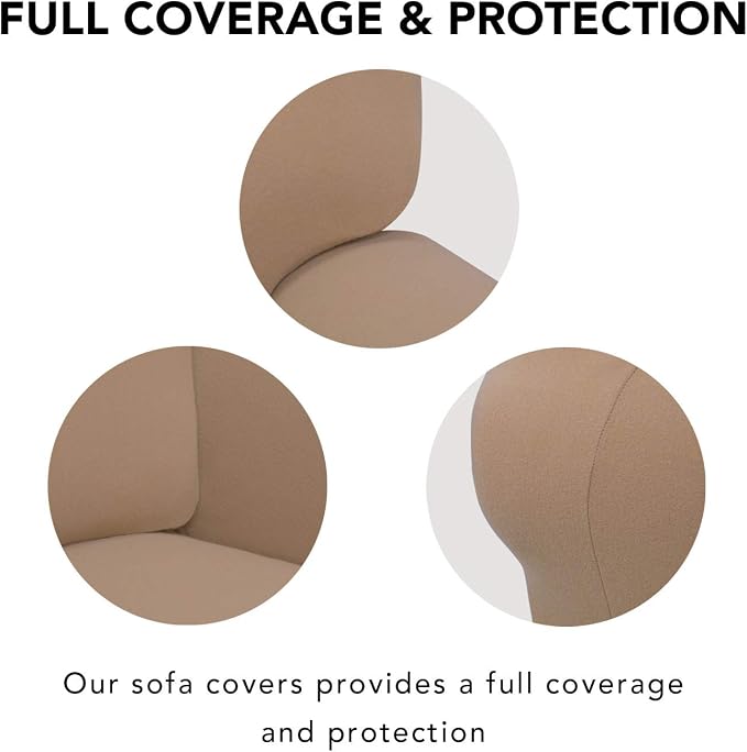 PureFit Super Stretch Chair Covers Fleece Couch Covers for Sofa Camel | 1-Piece Spandex Couch Cover Soft Couch Protector, Sofa Cover Washable with Non Skid Foam and Elastic Bottom for Kids, Dogs
