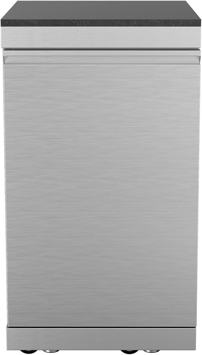 Stainless Steel Outdoor Kitchen Storage Cabinet with Granite Countertop, Modular BBQ Island Drawer Alternative, Reversible Door, Locking Caster Wheels for Patio Grill Station Appliance Prep (Silver)