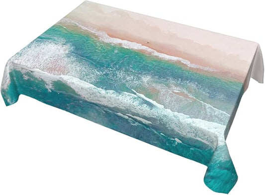 Decorative Rectangle Table Cloths Coastal Beach Summer Ocean Sea Green Water Tablecloth Table Cover for Dining/BBQ/Picnic/Coffee Table 52 X 70 Inches