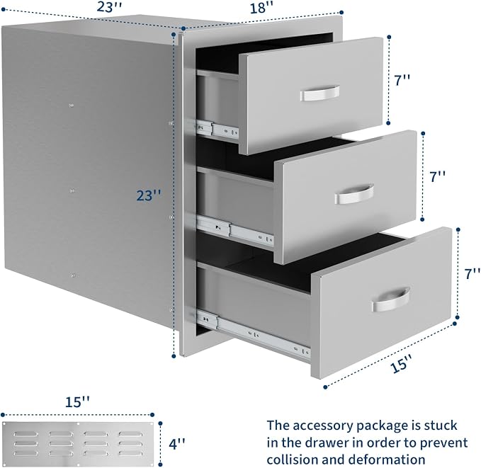 Garvee Outdoor Stainless Steel Drawer, 18Wx 23D x23H inch Smooth-Sliding, Rustproof & Weatherproof Storage, Easy Installation with Stainless Steel Handle, BBQ Drawers Ideal for Garden/Outdoor Kitchen | Weatherproof Storage Easy Installation Stainless S...