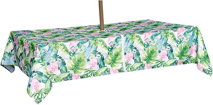 EHouseHome Outdoor Indoor 60x84 inch Rectangle Tablecloth with Umbrella Hole and Zipper, Waterproof Zippered Patio Cloths, Spring/Summer Table Covers for Backyard Circular Table/BBQs/Picnic