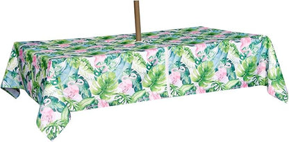EHouseHome Outdoor Indoor 60x84 inch Rectangle Tablecloth with Umbrella Hole and Zipper, Waterproof Zippered Patio Cloths, Spring/Summer Table Covers for Backyard Circular Table/BBQs/Picnic