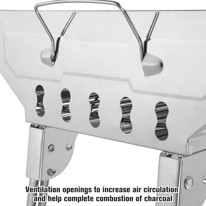 Portable Barbecue Charcoal Grill Folding Lightweight BBQ Tool Kits Stainless Steel Charcoal Grill for Outdoor Cooking Camping Hiking Picnics Backpacking Beach Tailgating, Asadores de Carbon (Silver)