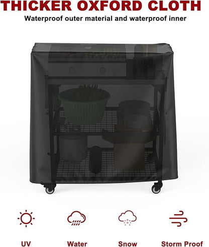 Outdoor Grill Cart Stainless Steel Pizza Oven Trolley Stand on Wheels Three-Shelf Movable Food Prep and Work Table Heavy Duty Grill Carts 31"×24"×35"