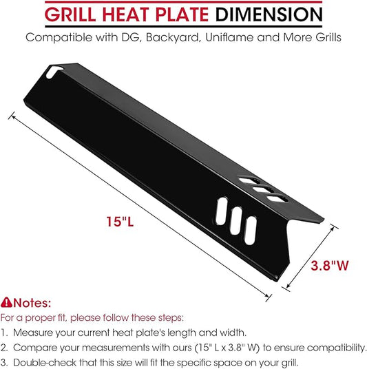 Unicook Grill Burner Covers 15”L x 3.8”W, Compatible with Dyna-Glo DGF510SSP, DGF493BNP, Heavy Duty Grill Heat Plates, Porcelain Heat Shields, BBQ Replacement Parts,5 Pack
