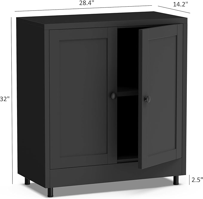 Metal Storage Cabinet with 2 Doors and Adjustable Shelf, Steel Sideboard Buffet Cabinet for Home Office Hallway Entryway Kitchen Living Dining Room (Black)