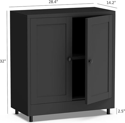 Metal Storage Cabinet with 2 Doors and Adjustable Shelf, Steel Sideboard Buffet Cabinet for Home Office Hallway Entryway Kitchen Living Dining Room (Black)