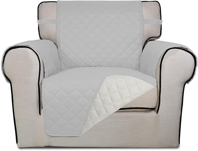 PureFit Reversible Chair Sofa Cover Dog Couch Covers for Sofa, 25.5 in | Light Gray/Ivory, Water Resistant Couch Protector, Washable Pet Couch Cover with Non Slip and Elastic Straps For Kids