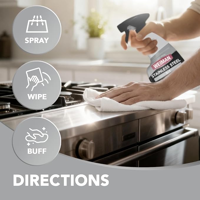 Weiman Stainless Steel Cleaner & Polish, 12 Pack, Anti Fingerprint Spray, Water Spots & Grease, No Streaks or Residue, Safe for Metal Polish, Chrome, Appliances, Fridge, Sinks & Grills