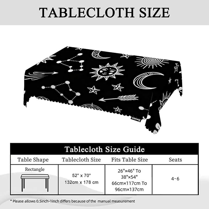 Swono Rectangle Tablecloth Sun and Moon Table Cover 52x70 Inch Stars Sun Moon Constellation Galaxy Space Table Cloth for Rectangle Tables Decorative Tablecloth for Dining Party Camping BBQ