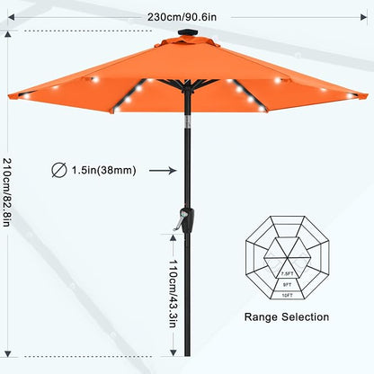 MASTERCANOPY 7.5ft Patio Umbrella with Solar Lights, Orange | 6 Ribs, 24 Solar LED Lights, Tilt & Crank, UV/Water-Resistant, Easy Setup – Ideal for Garden, Deck, Pool