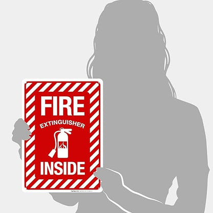 Fire Extinguisher Inside Sign, Fire Safety Sign, 10x14 Inches, Rust Free .040 Aluminum, Fade Resistant, Indoor/Outdoor Use, Made in USA