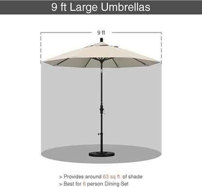 California Umbrella 9' Round Aluminum Market Umbrella, Crank Lift, Collar Tilt, White Pole, Antique Beige Olefin