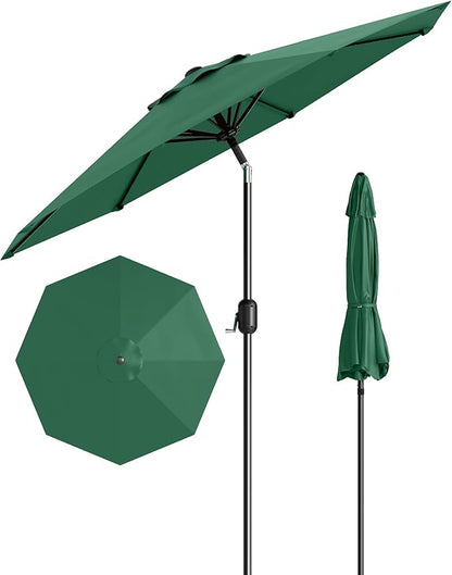 GarveeLife 9 ft Patio Umbrella, Outdoor Table Market Umbrella with Push Button Tilt and Crank, 8 Sturdy Ribs UV Protection Waterproof for Garden, Deck, Backyard, Pool (Dark Green)