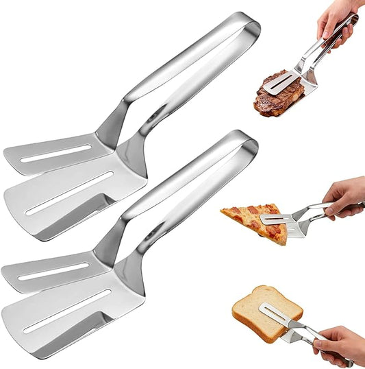 Stainless Steel Grill Clamp, 2PCS Grill Clamp Spatula, Anti-Scald Extended Handle Spatula Tong, 2026 New Multi-Functional Stainless Steel Barbecue Clamp Food for Flipping Steak Fish Bread BBQ