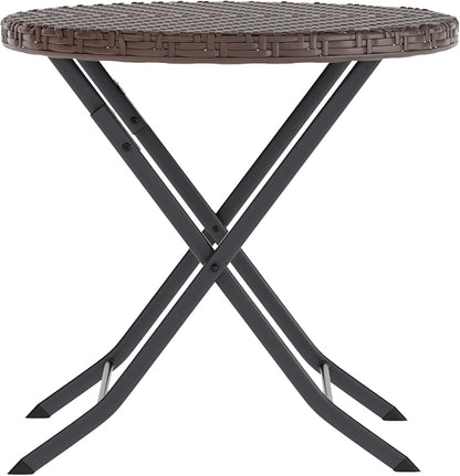 Flash Furniture Rouen Commercial Grade Folding Bistro Set, Indoor/Outdoor PE Rattan Table Top, Back and Seat, Black Steel Frames, 3 Piece Set, Brown/Black