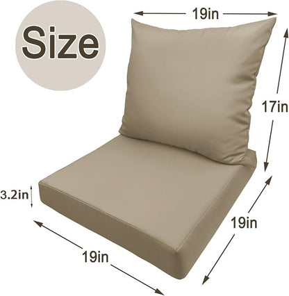 Bcareself Outdoor Deep Seat Cushion Set Waterproof & Fade Resistant Patio Furniture Cushions with Removable Cover Adjustable Straps Rain-Proof Seat Pad Back Cushion for Chair Sofa Porch 19 x 19 Beige