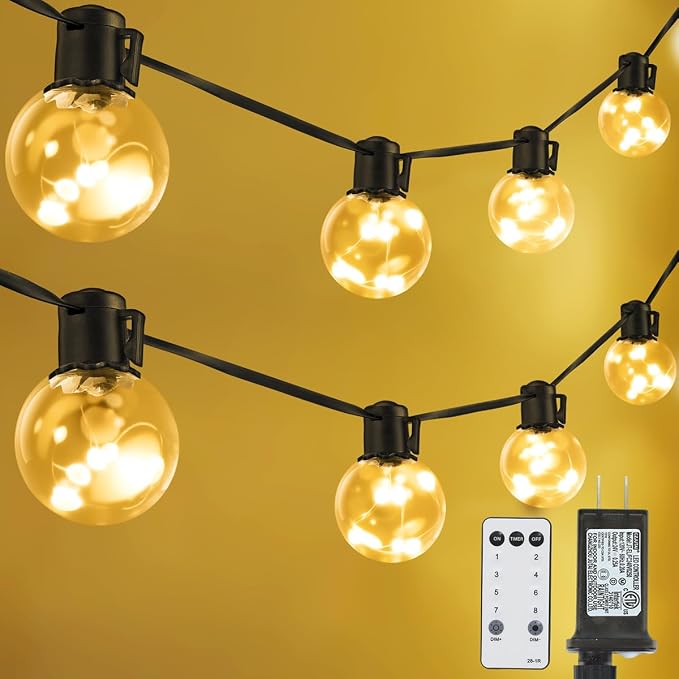Outdoor String Lights Plug in, 25ft 20 LED Bulbs Hanging Patio Lights Dimmable with Timer & Remote, Globe Bulb Shatterproof & Waterproof for Outdoor Indoor Backyard Balcony Decor - Warm White