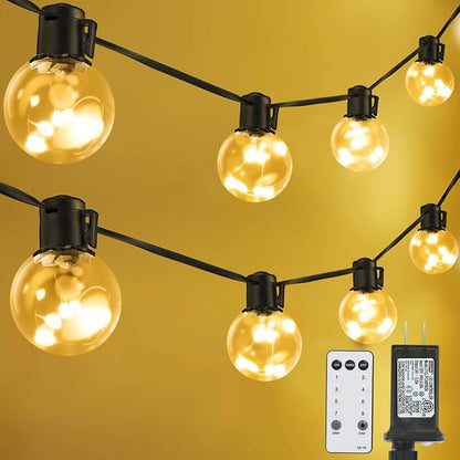 Outdoor String Lights Plug in, 25ft 20 LED Bulbs Hanging Patio Lights Dimmable with Timer & Remote, Globe Bulb Shatterproof & Waterproof for Outdoor Indoor Backyard Balcony Decor - Warm White