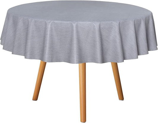 sancua 100% Waterproof Vinyl Tablecloth Table Cloth 60 Inch Round, Grey | Oil Spill Proof, PVC Material, Wipe Clean Table Cover for Dining Tables, Buffet Parties and Camping