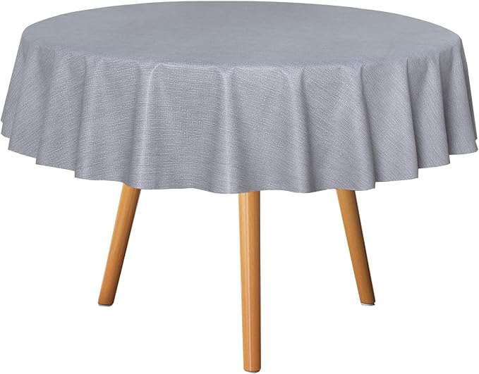 sancua 100% Waterproof Vinyl Tablecloth Table Cloth 54 Inch Round, Grey | Oil Spill Proof, PVC Material, Wipe Clean Table Cover for Dining Tables, Buffet Parties and Camping