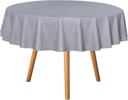 sancua 100% Waterproof Vinyl Tablecloth Table Cloth 54 Inch Round, Grey | Oil Spill Proof, PVC Material, Wipe Clean Table Cover for Dining Tables, Buffet Parties and Camping