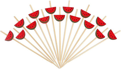 Minisland Mix-colored Watermelon Pineapple Leaf Cocktail Picks, 4.7 Inch Long Bamboo Fancy Toothpicks for Appetizers, Decorative Hawaiian Party Food Drinks Fruit Skewer Sticks 100 Counts - MSL115