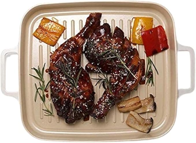 FIKA Kitchen Nonstick BBQ Grill Pan with Handle, Healthy Cooking Ceramic Coating Griddle Pan, Induction Compatible Barbeque Skillet, Dishwasher & Oven Safe, Made in Korea (11" X 9.8")