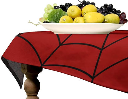 Spider Web Hero Tablecloth, Black Spiderweb Red Cobweb Circle Water Resistant Wipeable Table Cover for Picnic Party Holiday Kitchen Dinner Table 60"x120"