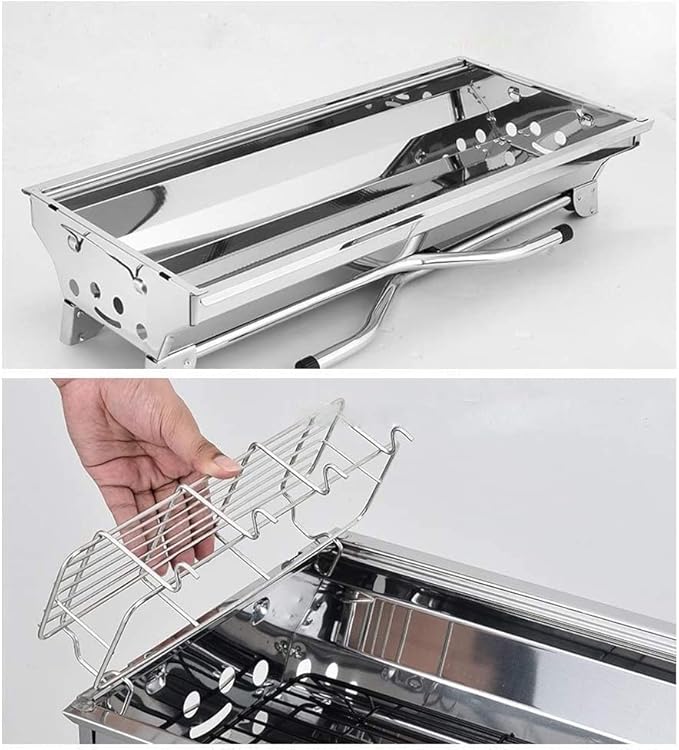 Camping Barbecue Grill Barbecue Charcoal Grill Stainless Steel Folding Portable BBQ Tool Kits for Outdoor Cooking Camping Picnic Barbecue Charcoal Grill