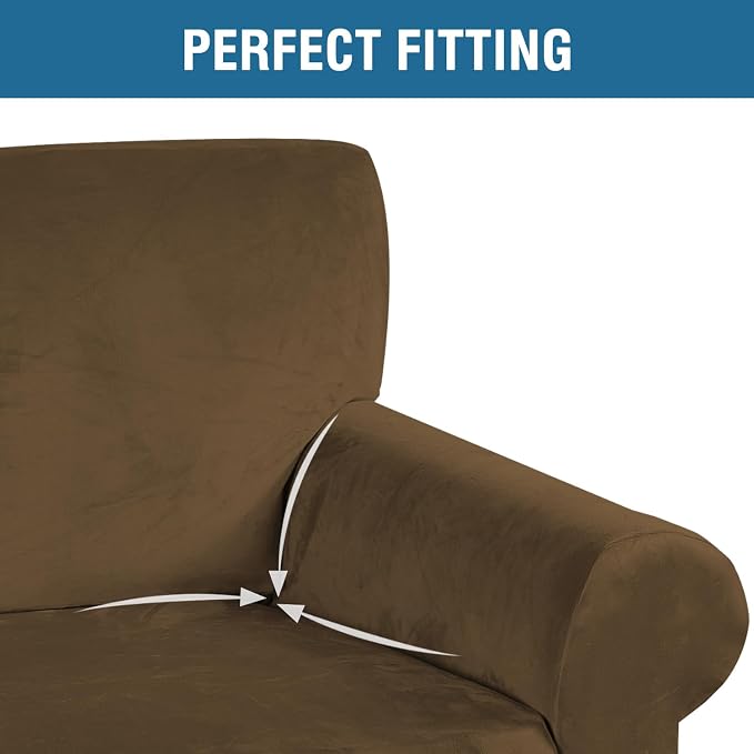 H.VERSAILTEX Stretch Velvet Armchair Cover Couch Covers 1 Cushion Chair Slipcover for Living Room Furniture Cover Crafted from Thick Comfy Rich Velour (Chair 31"-49", Bronze Brown)