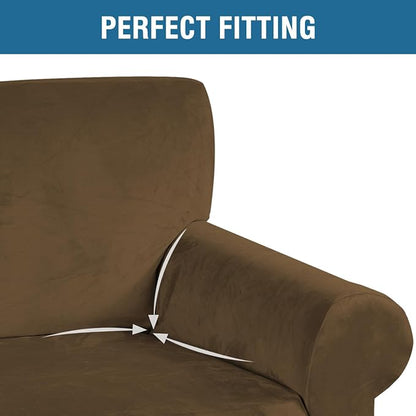 H.VERSAILTEX Stretch Velvet Armchair Cover Couch Covers 1 Cushion Chair Slipcover for Living Room Furniture Cover Crafted from Thick Comfy Rich Velour (Chair 31"-49", Bronze Brown)