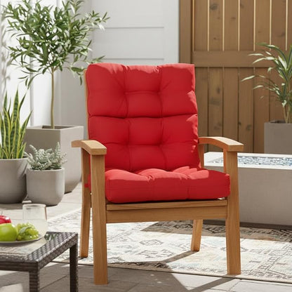 Outdoor Tufted High-Back Chair Cushions, One-Piece Hinged Seat and Back Design, Reversible with 4 Ties, Durable Polyester Fabric, Recycled Fiber Fill - Single, Salsa Red