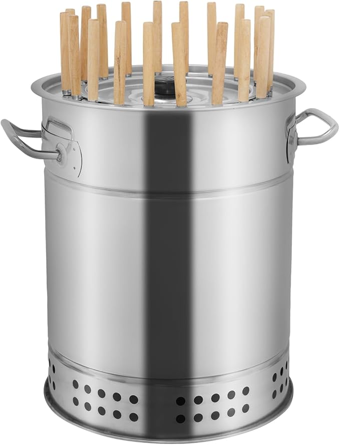 Portable Smokeless Surround Charcoal Grill, 20 Stainless Steel Hanging Grill w/30 Skewers, 360° Rotation Charcoal Barbecue Grill for Camping, Picnics, Parties, Beaches (20 Shelf)