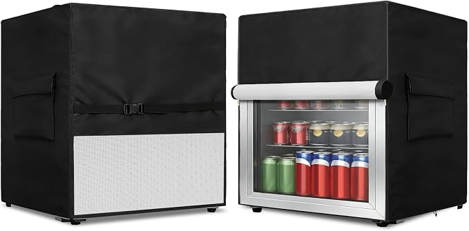 Mini Fridge Cover for Outside Small Beverage Refrigerator,17"Wx17"Dx18.5"H | Heavy Duty 600D,100% Waterproof,Dustproof,For Outdoor 1.3 Cu Ft Mini Wine Beer Drink Fridge,Black