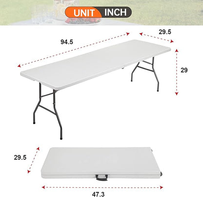 PayLessHere Outdoor Dining Table 8FT Plastic Camping Table Portable Party Table with Carrying Handle for Parties Wedding BBQ Camping Dining Kitchen