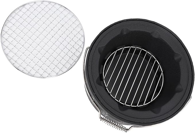 Portable BBQ and Tea Making Charcoal Stove Aluminum Stainless Steel Multifunctional Grill with Handle for Camping (L)