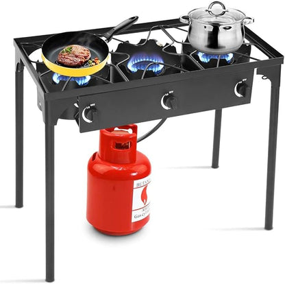 FANTASK 3-Burner Outdoor Camping Stove, Portable High Pressure Propane Gas Cooker Burner w/Detachable Legs for Patio Camp Cooking