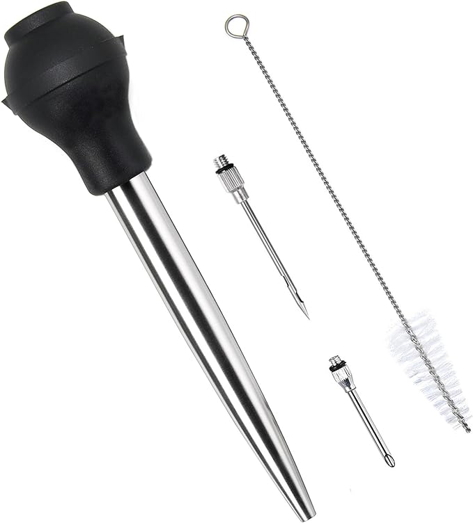 Best Utensils Stainless Steel Turkey Baster Commercial Grade Quality Silicone Bulb Including 2 Marinade Injector Needles And Brush For Easy Clean Up