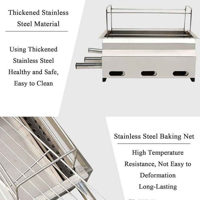 Smokeless Charcoal Grill, Picnic Grill, Thickened Stainless Steel Portable Grill, Removable, Desktop, Home, Outdoor Grill, Rv, Garden Party, Compact
